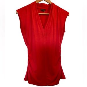 VINCE CAMUTO Orange-Red Ruched Short Sleeve V-Neck Blouse Top - Size Small